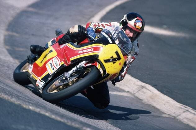 Barry Sheene in Carousel the Nürburgring North loop on Suzuki RG 500cc the Race to The World Cup 1976 Sheene was 1976 and 1977 World Champion on Suzuki in the Class 500cc 1978 was he Vice World Champion the Racers is already 2003 a Cancer impose