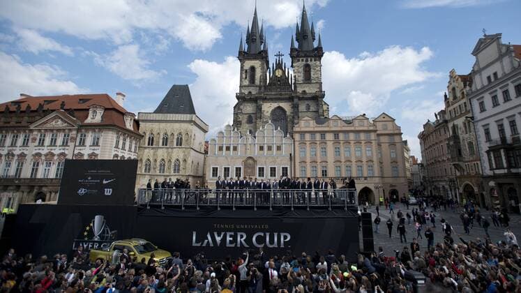 The parade of Laver Cup players at an official welcome ceremony in Old Town Square in Prague, Czech Republic, September 20, 2017. (CTKxPhoto MichalxKamaryt) CTKPhotoP201709200613801  kmt 4