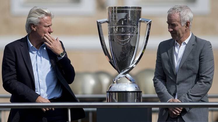 From left Bjorn Borg, Europe captain, and John McEnroe, World captain during the parade of Laver Cup players at an official welcome ceremony in Prague, Czech Republic, September 20, 2017. (CTKxPhoto MichalxKamaryt) CTKPhotoP201709200621301  kmt 9