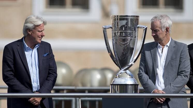 From left Bjorn Borg, Europe captain, and John McEnroe, World captain during the parade of Laver Cup players at an official welcome ceremony in Prague, Czech Republic, September 20, 2017. (CTKxPhoto MichalxKamaryt) CTKPhotoP201709200658801  kmt 13