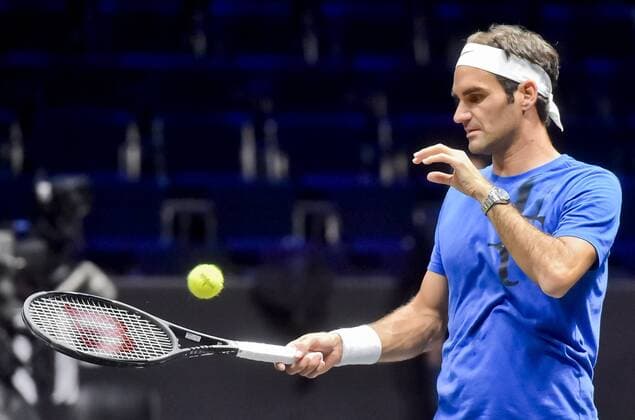 Swiss tennis player ROGER FEDERER in action during the training session prior to the first edition of the Laver Cup tennis tournament in Prague, Czech Republic, on September 20, 2017. The team of Europe will compete with the world selection. (CTKxPhoto VitxSimanek) CTKPhotoP201709200870901  VIS 007