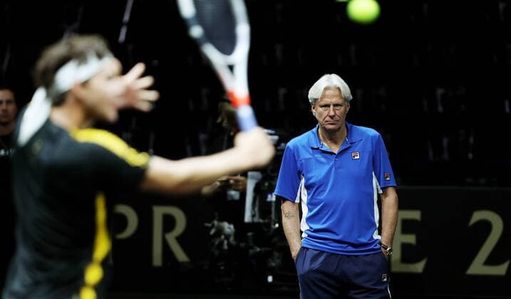 TENNIS - Laver Cup 2017 PRAGUE,CZECH REPUBLIC,22.SEP.17 - TENNIS - Laver Cup, Team Europe vs Team World. Image shows Dominic Thiem (AUT) and Bjoern Borg (SWE). GEPAxpictures xMatthiasxHauer
