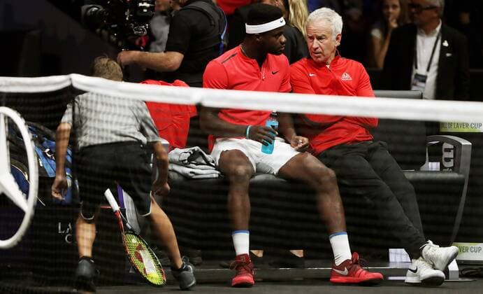 TENNIS - Laver Cup 2017 PRAGUE,CZECH REPUBLIC,22.SEP.17 - TENNIS - Laver Cup, Team Europe vs Team World. Image shows Frances Tiafoe and John McEnroe (USA). GEPAxpictures xMatthiasxHauer