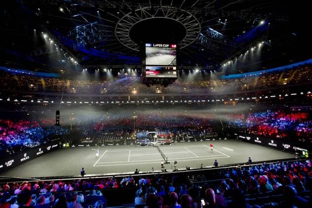 O2 arena with dark tennis court is seen during the first edition of the Laver Cup tennis tournament in Prague, Czech Republic, on September 22, 2017. The team of Europe will compete with the world selection. (CTKxPhoto VitxSimanek) CTKPhotoP201709220496701  VIS 003