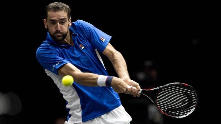 Croatian tennis player MARIN CILIC (Team World) in action during the first match, singles, within the first edition of the Laver Cup tennis tournament in Prague, Czech Republic, on September 22, 2017. (CTKxPhoto MichalxKamaryt) CTKPhotoP201709220504301  kmt 5