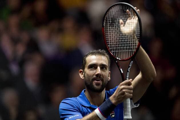 Croatian tennis player MARIN CILIC (Team Europe) gestures after his win in the first match, singles, within the first edition of the Laver Cup tennis tournament in Prague, Czech Republic, on September 22, 2017. (CTKxPhoto MichalxKamaryt) CTKPhotoP201709220593501  kmt 17