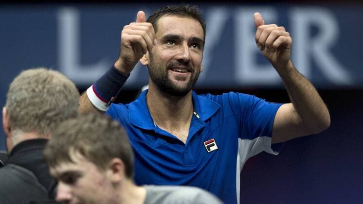 Croatian tennis player MARIN CILIC (Team Europe) gestures after his win in the first match, singles, within the first edition of the Laver Cup tennis tournament in Prague, Czech Republic, on September 22, 2017. (CTKxPhoto MichalxKamaryt) CTKPhotoP201709220596001  kmt 18