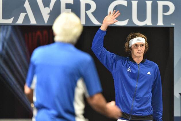 German tennis player ALEXANDER ZVEREV (Team Europe) in action during the second singles match within the first edition of the Laver Cup tennis tournament in Prague, Czech Republic, on September 22, 2017. (CTKxPhoto VitxSimanek) CTKPhotoP201709220887101  VIS_6195