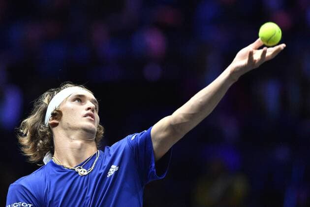 German tennis player ALEXANDER ZVEREV (Team Europe) in action during the second singles match within the first edition of the Laver Cup tennis tournament in Prague, Czech Republic, on September 22, 2017. (CTKxPhoto VitxSimanek) CTKPhotoP201709220893401  VIS_6201