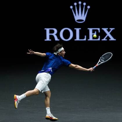 September 22, 2017 - Prague, Czech Republic - Team Europe player Dominic Thiem of Austria returns the ball to Team World player John Isner of United States during the first day at Laver Cup on Sept 22, 2017 in Prague, Czech Republic. Laver Cup - Day One  - ZUMAn230 20170922_zaa_n230_269 Copyright: xRobertxSzaniszlox