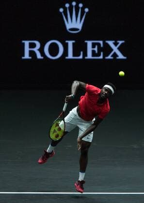 September 22, 2017 - Prague, Czech Republic - Team World player Frances Tiafoe of United States returns the ball to Team Europe player Marin Cilic of Croatia during the first day at Laver Cup on Sept 22, 2017 in Prague, Czech Republic. Laver Cup - Day One  - ZUMAn230 20170922_zaa_n230_265 Copyright: xRobertxSzaniszlox