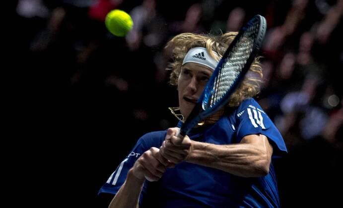 September 22, 2017 - Prague, Czech Republic - Team Europe player Alexander Zverev of Germany returns the ball to Team World player Denis Shapovalov of Canada during the first day at Laver Cup on Sept 22, 2017 in Prague, Czech Republic. Laver Cup - Day One  - ZUMAn230 20170922_zaa_n230_500 Copyright: xRobertxSzaniszlox