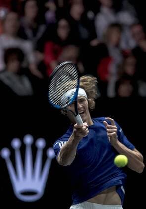 September 22, 2017 - Prague, Czech Republic - Team Europe player Alexander Zverev of Germany returns the ball to Team World player Denis Shapovalov of Canada during the first day at Laver Cup on Sept 22, 2017 in Prague, Czech Republic. Laver Cup - Day One  - ZUMAn230 20170922_zaa_n230_506 Copyright: xRobertxSzaniszlox