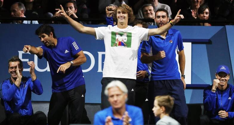 Bilder des Tages - SPORT TENNIS - Laver Cup 2017 PRAGUE,CZECH REPUBLIC,23.SEP.17 - TENNIS - Laver Cup, Team Europe vs Team World. Image shows Thomas Enqvist (SWE), Fernando Verdasco (ESP), Alexander Zverev (GER), Marin Cilic (CRO) and Tomas Berdych (CZE). GEPAxpictures xMatthiasxHauer