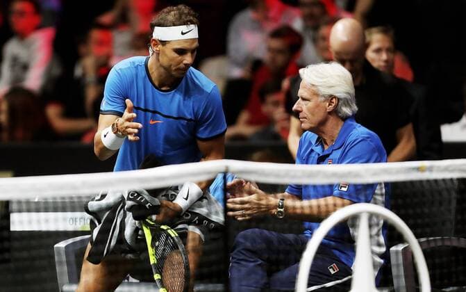 TENNIS - Laver Cup 2017 PRAGUE,CZECH REPUBLIC,23.SEP.17 - TENNIS - Laver Cup, Team Europe vs Team World. Image shows Rafael Nadal (ESP) and Bjoern Borg (SWE). GEPAxpictures xMatthiasxHauer
