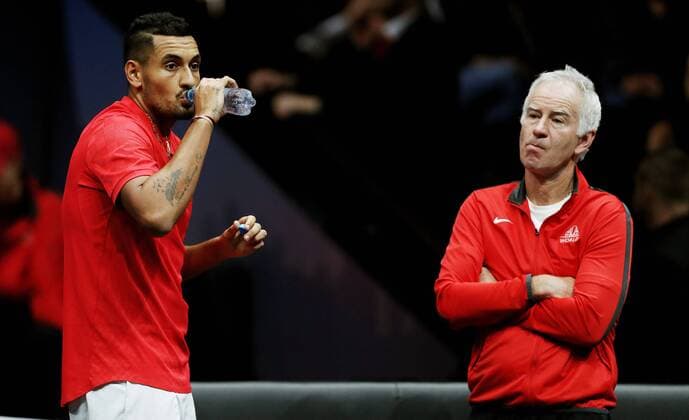 TENNIS - Laver Cup 2017 PRAGUE,CZECH REPUBLIC,23.SEP.17 - TENNIS - Laver Cup, Team Europe vs Team World. Image shows Nick Kyrgios (AUS) and John McEnroe (USA). GEPAxpictures xMatthiasxHauer