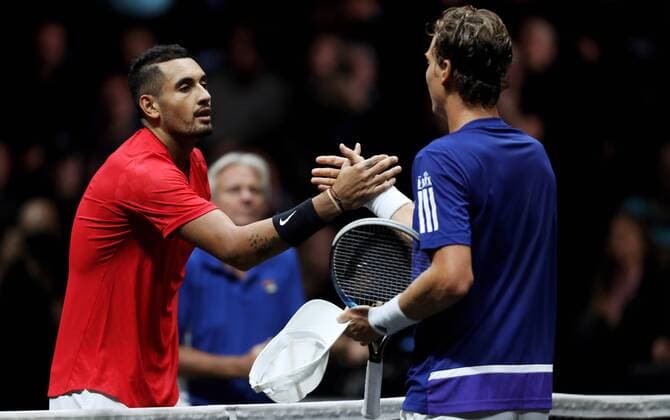 TENNIS - Laver Cup 2017 PRAGUE,CZECH REPUBLIC,23.SEP.17 - TENNIS - Laver Cup, Team Europe vs Team World. Image shows Nick Kyrgios (AUS) and Tomas Berdych (CZE). GEPAxpictures xMatthiasxHauer