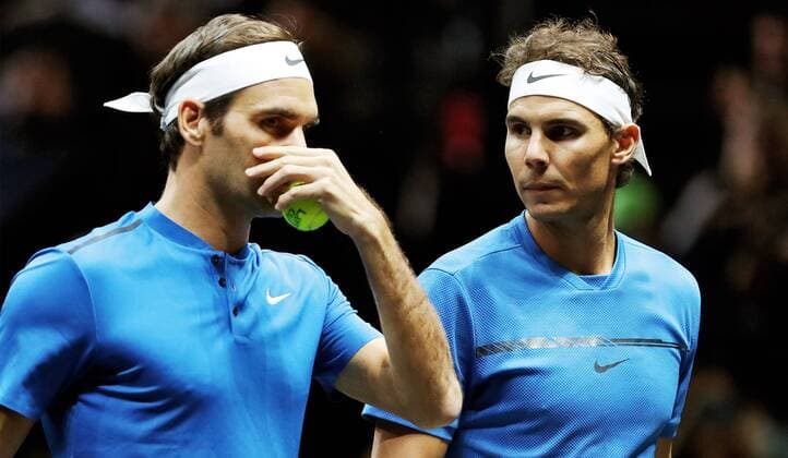TENNIS - Laver Cup 2017 PRAGUE,CZECH REPUBLIC,23.SEP.17 - TENNIS - Laver Cup, Team Europe vs Team World. Image shows Roger Federer (SUI) and Rafael Nadal (ESP). GEPAxpictures xMatthiasxHauer