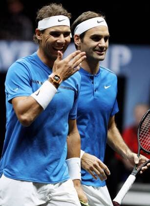 TENNIS - Laver Cup 2017 PRAGUE,CZECH REPUBLIC,23.SEP.17 - TENNIS - Laver Cup, Team Europe vs Team World. Image shows Rafael Nadal (ESP) and Roger Federer (SUI). GEPAxpictures xMatthiasxHauer