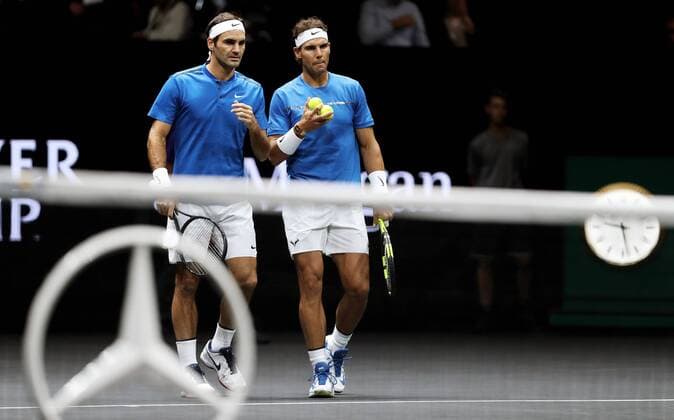 TENNIS - Laver Cup 2017 PRAGUE,CZECH REPUBLIC,23.SEP.17 - TENNIS - Laver Cup, Team Europe vs Team World. Image shows Roger Federer (SUI) and Rafael Nadal (ESP). GEPAxpictures xMatthiasxHauer