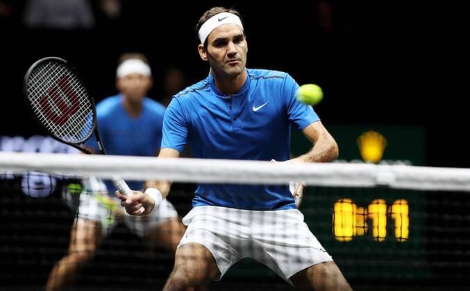TENNIS - Laver Cup 2017 PRAGUE,CZECH REPUBLIC,23.SEP.17 - TENNIS - Laver Cup, Team Europe vs Team World. Image shows Rafael Nadal (ESP) and Roger Federer (SUI). GEPAxpictures xMatthiasxHauer