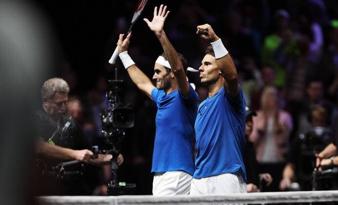 TENNIS - Laver Cup 2017 PRAGUE,CZECH REPUBLIC,23.SEP.17 - TENNIS - Laver Cup, Team Europe vs Team World. Image shows Roger Federer (SUI) and Rafael Nadal (ESP). GEPAxpictures xMatthiasxHauer