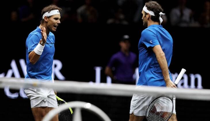 TENNIS - Laver Cup 2017 PRAGUE,CZECH REPUBLIC,23.SEP.17 - TENNIS - Laver Cup, Team Europe vs Team World. Image shows Rafael Nadal (ESP) and Roger Federer (SUI). GEPAxpictures xMatthiasxHauer