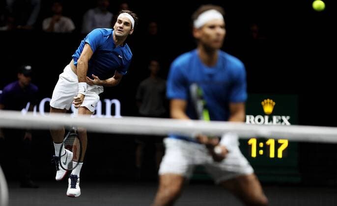 TENNIS - Laver Cup 2017 PRAGUE,CZECH REPUBLIC,23.SEP.17 - TENNIS - Laver Cup, Team Europe vs Team World. Image shows Roger Federer (SUI) and Rafael Nadal (ESP). GEPAxpictures xMatthiasxHauer