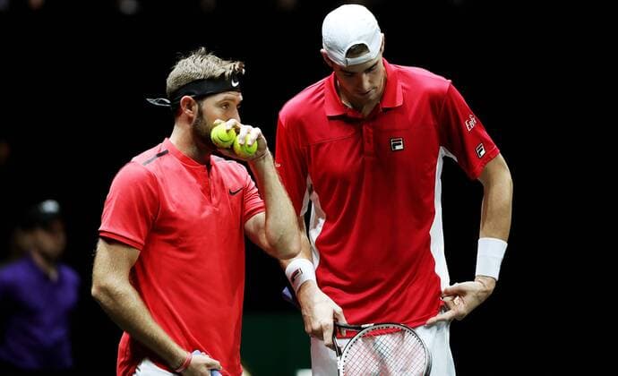TENNIS - Laver Cup 2017 PRAGUE,CZECH REPUBLIC,24.SEP.17 - TENNIS - Laver Cup, Team Europe vs Team World. Image shows Jack Sock and John Isner (USA). GEPAxpictures xMatthiasxHauer