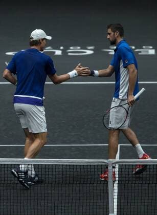 September 24, 2017 - Prague, Czech Republic - Tomas Berdych and Marin Cilic of Team Europe react during there mens doubles match between John Isner and Jack Sock of Team World on the final day of the Laver cup on September 24, 2017 in Prague, Czech Republic. The Laver Cup consists of six European players competing against their counterparts from the rest of the World. Europe will be captained by Bjorn Borg and John McEnroe will captain the Rest of the World team. The event runs from 22-24 September. Laver Cup - Day Three  - ZUMAn230 20170924_zaa_n230_051 Copyright: xRobertxSzaniszlox