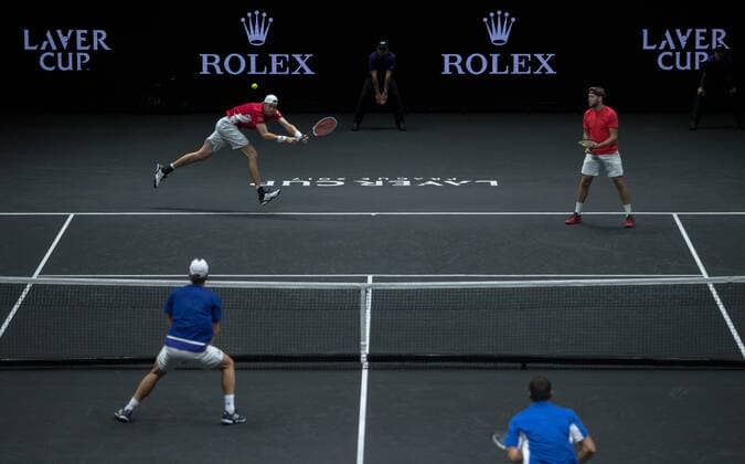 September 24, 2017 - Prague, Czech Republic - Team World players Jack Sock and John Isner plays against Team Europe players Tomas Berdych and Marin Cilic during the third day at Laver Cup on Sept 24, 2017 in Prague, Czech Republic. Laver Cup - Day Three  - ZUMAn230 20170924_zaa_n230_050 Copyright: xRobertxSzaniszlox