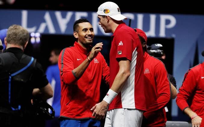 TENNIS - Laver Cup 2017 PRAGUE,CZECH REPUBLIC,24.SEP.17 - TENNIS - Laver Cup, Team Europe vs Team World. Image shows Nick Kyrgios (AUS) and John Isner (USA). GEPAxpictures xMatthiasxHauer