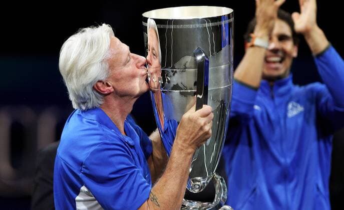 TENNIS - Laver Cup 2017 PRAGUE,CZECH REPUBLIC,24.SEP.17 - TENNIS - Laver Cup, Team Europe vs Team World. Image shows Bjoern Borg (SWE). Keywords: trophy. GEPAxpictures xMatthiasxHauer