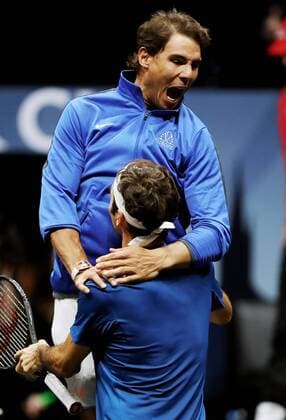 Themen der Woche - SPORT Bilder des Tages - SPORT TENNIS - Laver Cup 2017 PRAGUE,CZECH REPUBLIC,24.SEP.17 - TENNIS - Laver Cup, Team Europe vs Team World. Image shows Rafael Nadal (ESP) and Roger Federer (SUI). GEPAxpictures xMatthiasxHauer