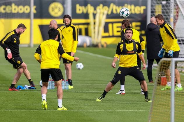 Dortmund, Germany, Training BV Borussia Dortmund, BVB, Marc Bartra (BVB) Sokratis (BVB) in Aktion ( DeFodi507