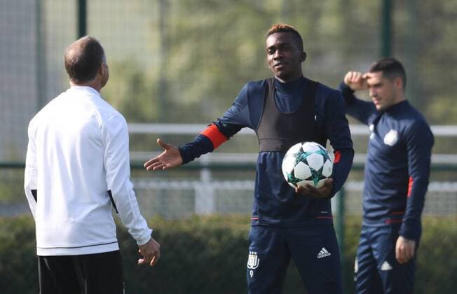 Anderlecht s Henry Onyekuru gestures during a training session of Belgian soccer team RSC Anderlecht, Tuesday 26 September 2017 in Brussels. Tomorrow Anderlecht is playing a game in the group stage (Group B) of the UEFA Champions League competition against Celtic Glasgow FC (Scotland). VIRGINIExLEFOUR  x05172871x