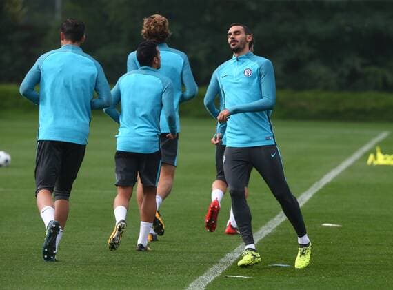 September 26, 2017 - London, United Kingdom - Chelsea s Davide Zappacosta.during Chelsea Training session priory to they game against Atletico Madrid at Chelsea Training Ground on in Cobham, 26 Sept 2017 Chelsea Training Session  - ZUMAn230 20170926_zaa_n230_007 Copyright: xKieranxGalvinx