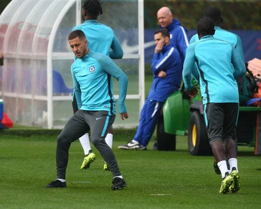 September 26, 2017 - London, United Kingdom - Chelsea s Eden Hazard.during Chelsea Training session priory to they game against Atletico Madrid at Chelsea Training Ground on in Cobham, 26 Sept 2017 Chelsea Training Session  - ZUMAn230 20170926_zaa_n230_008 Copyright: xKieranxGalvinx