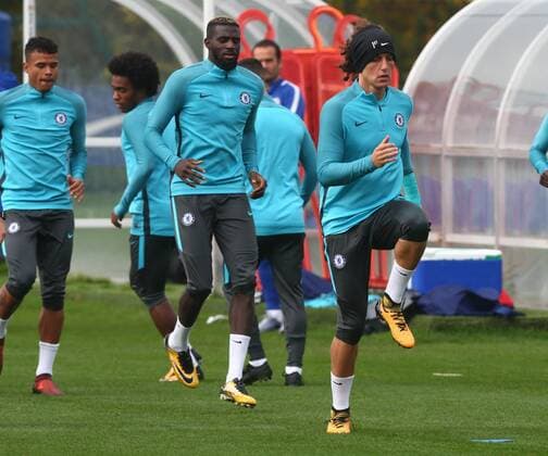 September 26, 2017 - London, United Kingdom - Chelsea s David Luiz.during Chelsea Training session priory to they game against Atletico Madrid at Chelsea Training Ground on in Cobham, 26 Sept 2017 Chelsea Training Session  - ZUMAn230 20170926_zaa_n230_009 Copyright: xKieranxGalvinx