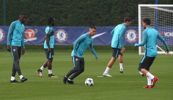 September 26, 2017 - London, United Kingdom - Chelsea s Eden Hazard.during Chelsea Training session priory to they game against Atletico Madrid at Chelsea Training Ground on in Cobham, 26 Sept 2017 Chelsea Training Session  - ZUMAn230 20170926_zaa_n230_015 Copyright: xKieranxGalvinx
