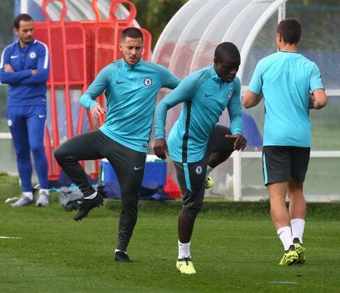 September 26, 2017 - London, United Kingdom - Chelsea s Eden Hazard.during Chelsea Training session priory to they game against Atletico Madrid at Chelsea Training Ground on in Cobham, 26 Sept 2017 Chelsea Training Session  - ZUMAn230 20170926_zaa_n230_016 Copyright: xKieranxGalvinx