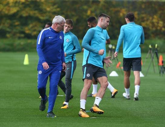 September 26, 2017 - London, United Kingdom - Chelsea s Gary Cahill.during Chelsea Training session priory to they game against Atletico Madrid at Chelsea Training Ground on in Cobham, 26 Sept 2017 Chelsea Training Session  - ZUMAn230 20170926_zaa_n230_020 Copyright: xKieranxGalvinx