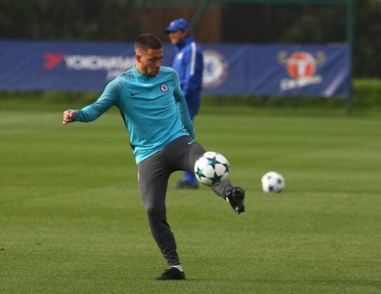 September 26, 2017 - London, United Kingdom - Chelsea s Eden Hazard.during Chelsea Training session priory to they game against Atletico Madrid at Chelsea Training Ground on in Cobham, 26 Sept 2017 Chelsea Training Session  - ZUMAn230 20170926_zaa_n230_044 Copyright: xKieranxGalvinx