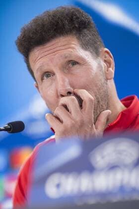 Atletico de Madrid s coach Diego Simeone attends to press conference PK Pressekonferenz before UEFA Champions League match between Atletico de Madrid and Chelsea at Wanda Metropolitano in Madrid, Spain September 26, 2017.  (20170926061)