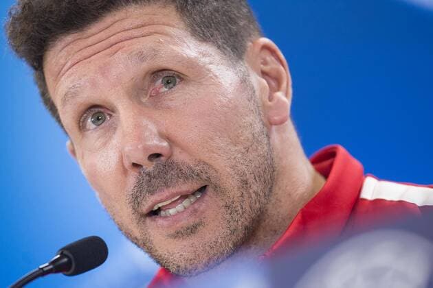 Atletico de Madrid s coach Diego Simeone attends to press conference PK Pressekonferenz before UEFA Champions League match between Atletico de Madrid and Chelsea at Wanda Metropolitano in Madrid, Spain September 26, 2017.  (20170926064)