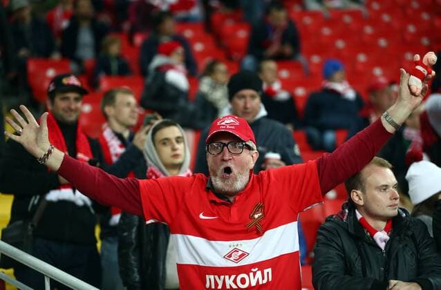 MOSCOW, RUSSIA - SEPTEMBER 26, 2017: Spartak Moscow s fans seen ahead of the 2017 18 UEFA Champions League Group E Round 2 football match against Liverpool FC at Otkrytie Arena Stadium. Stanislav Krasilnikov TASS  TS061FA7
