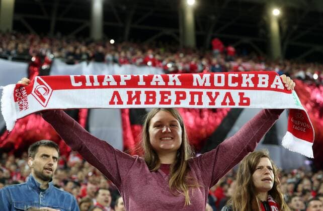 MOSCOW, RUSSIA - SEPTEMBER 26, 2017: Spartak Moscow s fans cheer during the 2017 18 UEFA Champions League Group E Round 2 football match against Liverpool FC at Otkrytie Arena Stadium. Artyom Korotayev TASS  TS061FB5