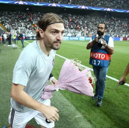 Caner Erkin of Besiktas during the UEFA Champions League Group G match between Besiktas and RB Leipzig at Vodafone Park in Istanbul , Turkey on September 26 , 2017 . 