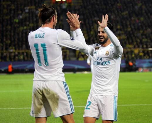 v.l. Gareth Bale (Madrid) und Isco (Madrid) jubeln nach dem Tor zum 0:1 durch Gareth Bale (Madrid) beim Spiel Borussia Dortmund vs. Real Madrid, Fussball, Champions League, 26.09.2017 Dortmund Copyright: xMarioxHommesx Eibner-Pressefotox EP_mhs