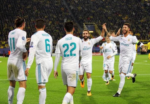 Bilder des Tages - SPORT Die Spieler von Real Madrid jubeln nach dem Tor zum 0:1 durch Gareth Bale (Madrid) beim Spiel Borussia Dortmund vs. Real Madrid, Fussball, Champions League, 26.09.2017 Dortmund Copyright: xMarioxHommesx Eibner-Pressefotox EP_mhs